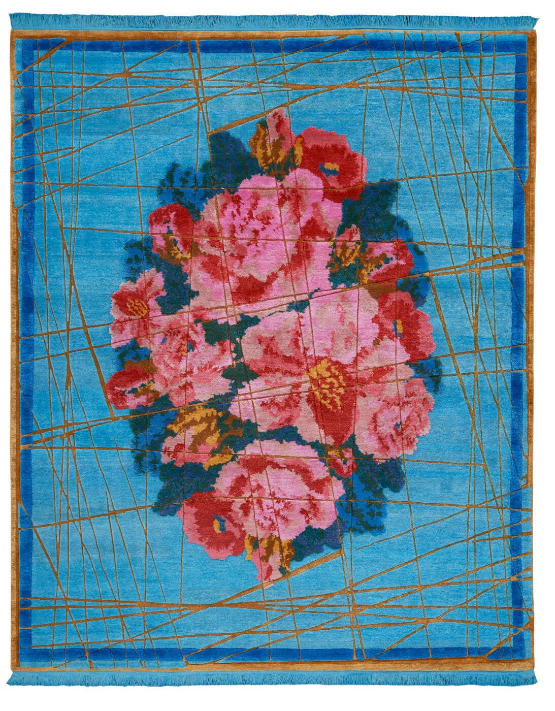 Nadinka wrapped groenblauw goud vloerkleed