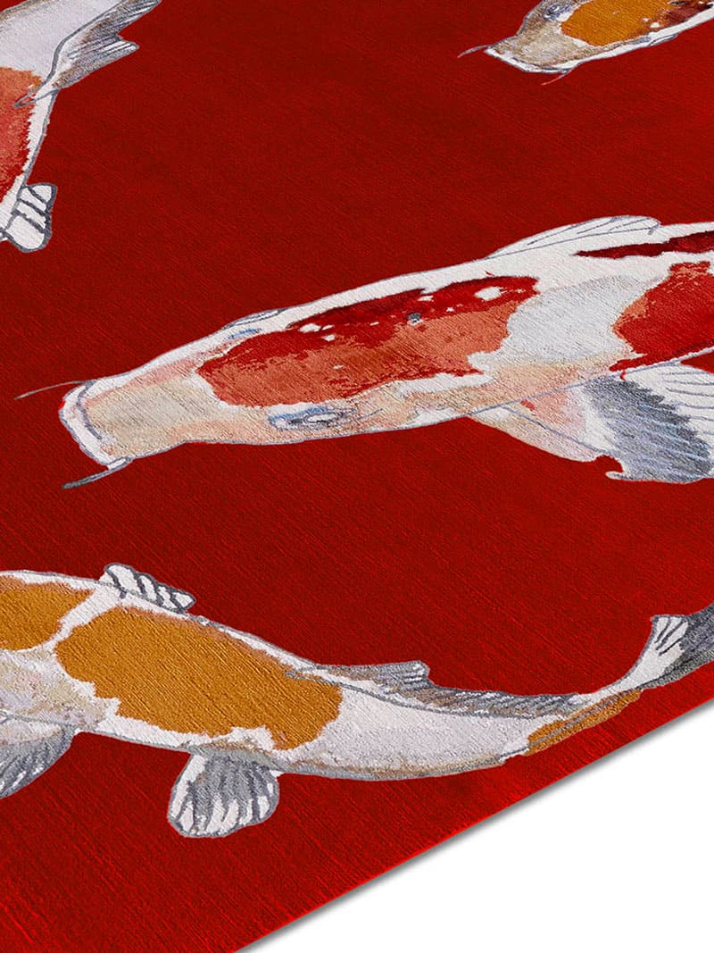 Fish Red luxe handgeknoopt vloerkleed