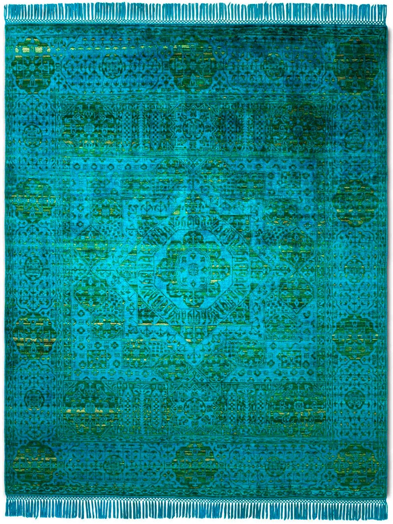 Electric blauw / groen luxe vloerkleed