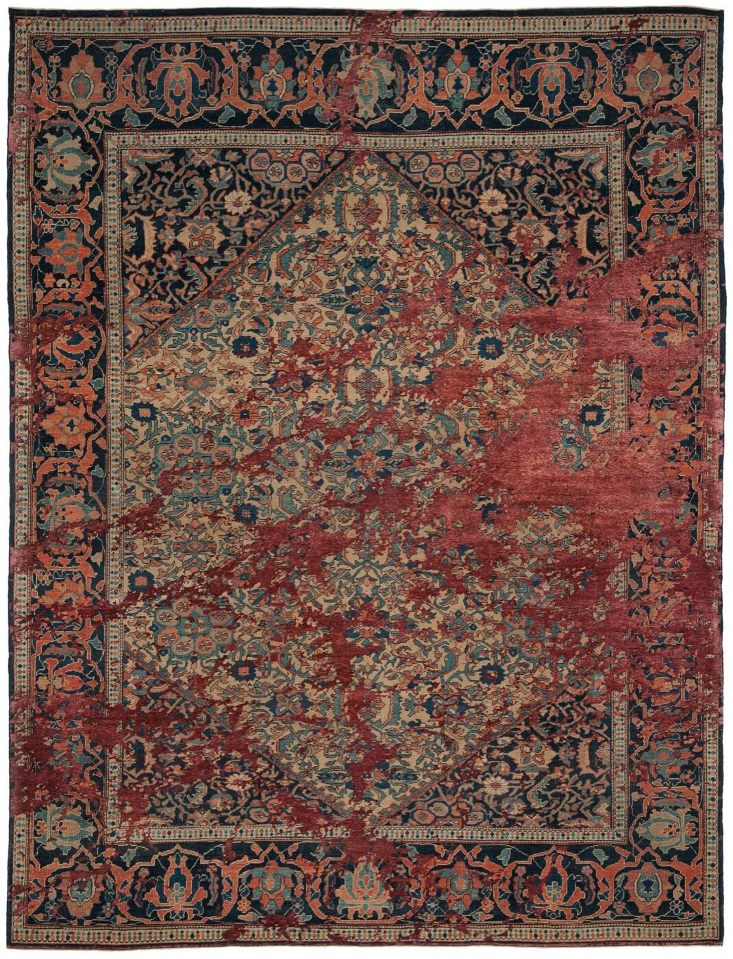 Serapi queensbury sky geel bruinrood zijde tapijt | Maat: 250 × 300 cm