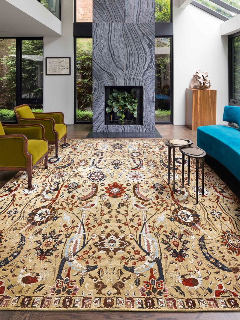 Kerman geel handgemaakte luxe vloerkleed