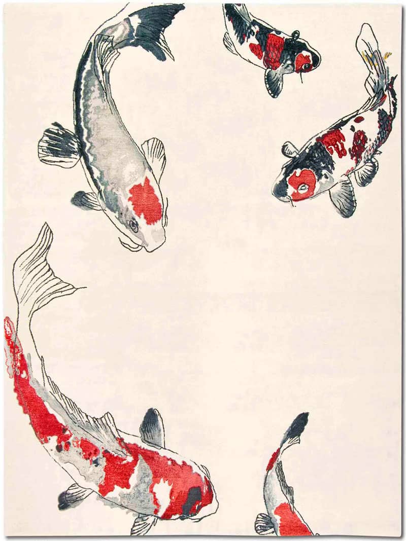 Fish Original on White luxe handgeknoopt tapijt