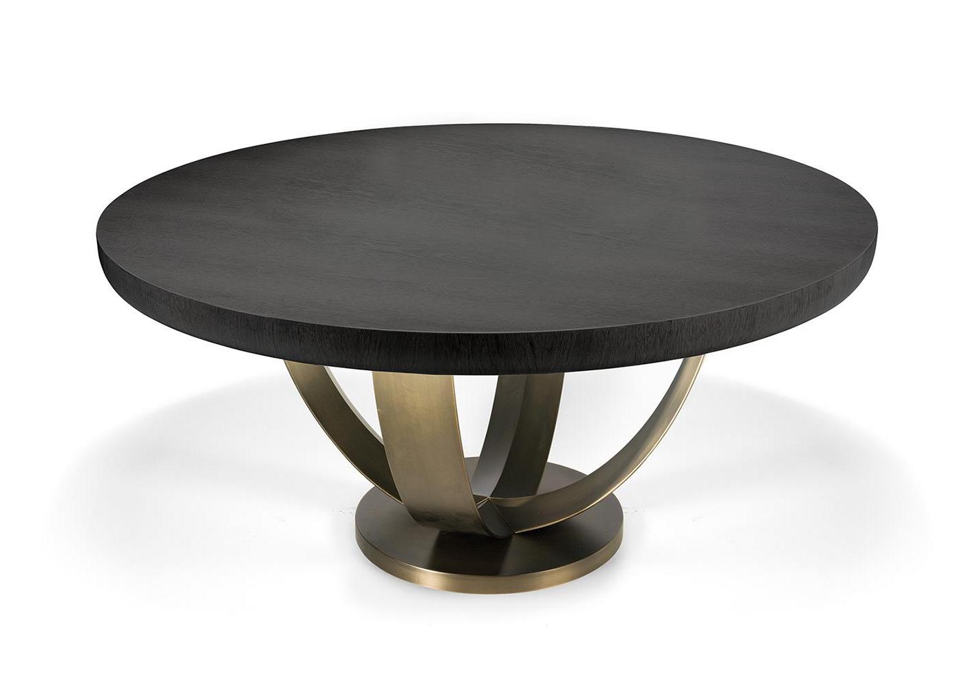 Ronde tafel met glanzend blad en bronzen basis