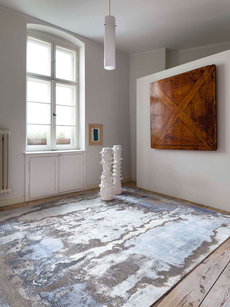 Zilver / blauw handgemaakte luxe vloerkleed
