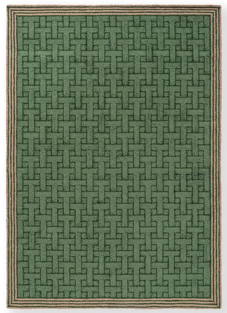 Monogram groen outdoor tapijt | Maat: 140 × 200 cm
