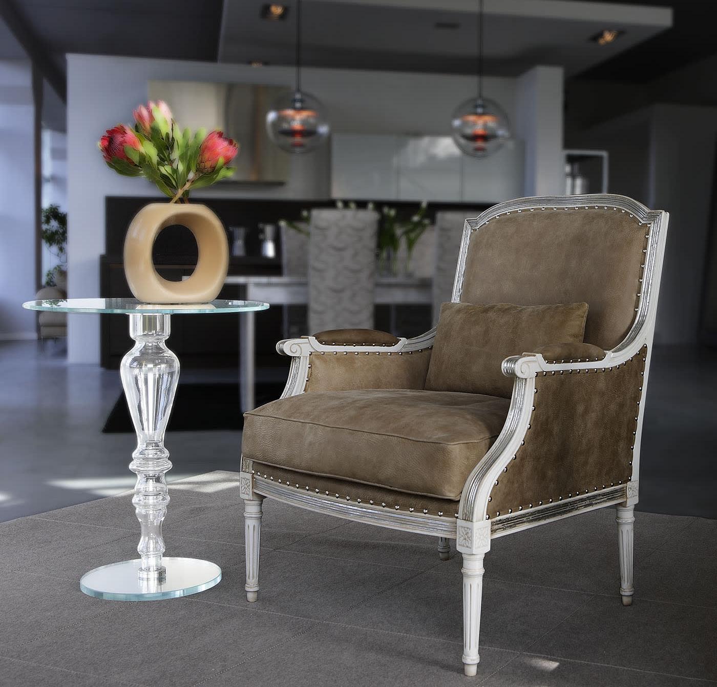 Gestoffeerde fauteuil in grijs leer