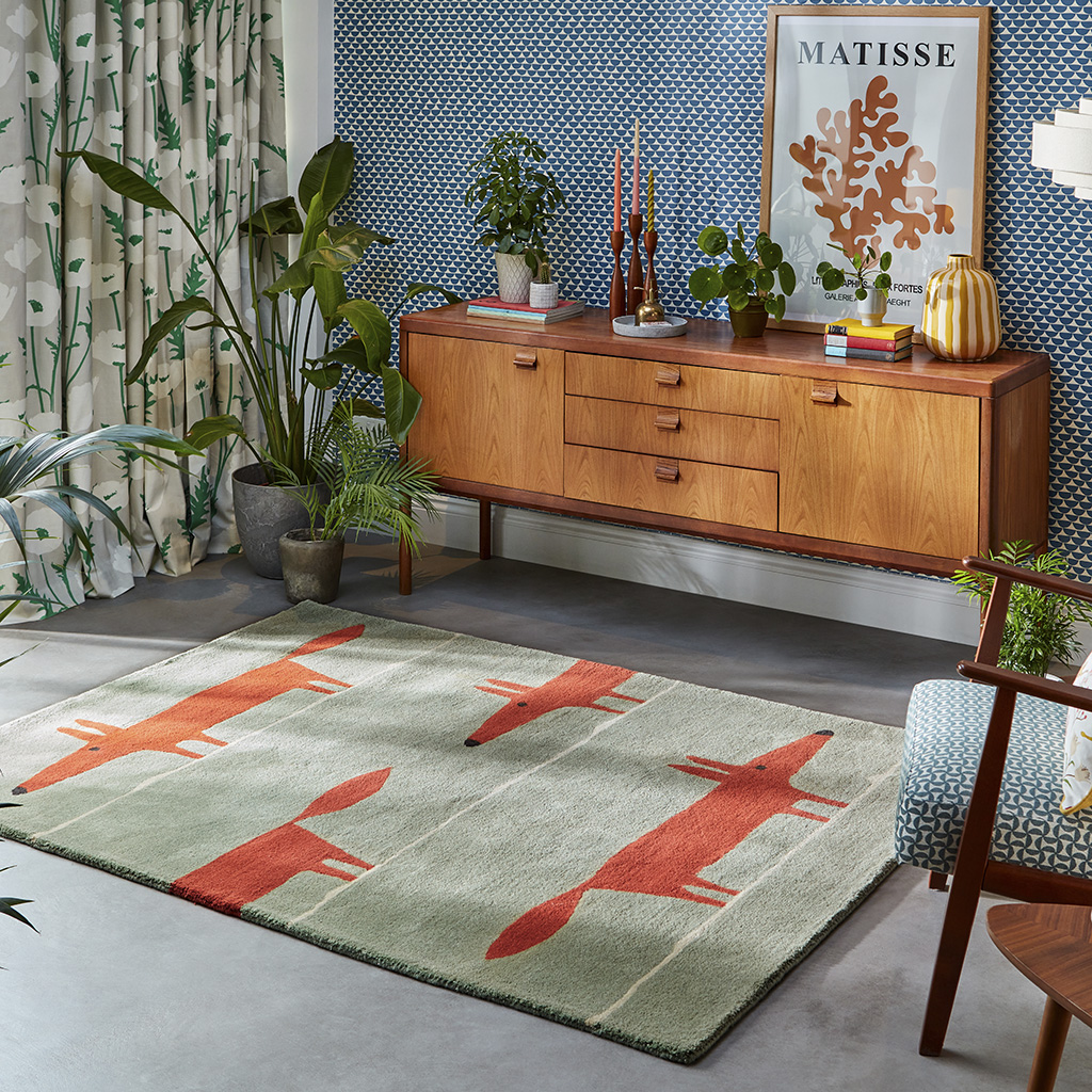 Mr. fox mint/poppy tapijt | Maat: 120 × 180 cm