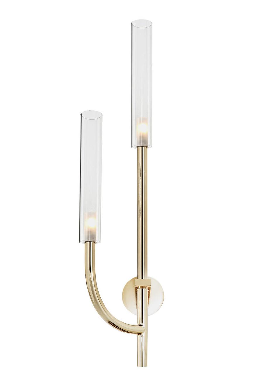 Gouden Wandlamp met Transparante Pyrex Glazen Kappen