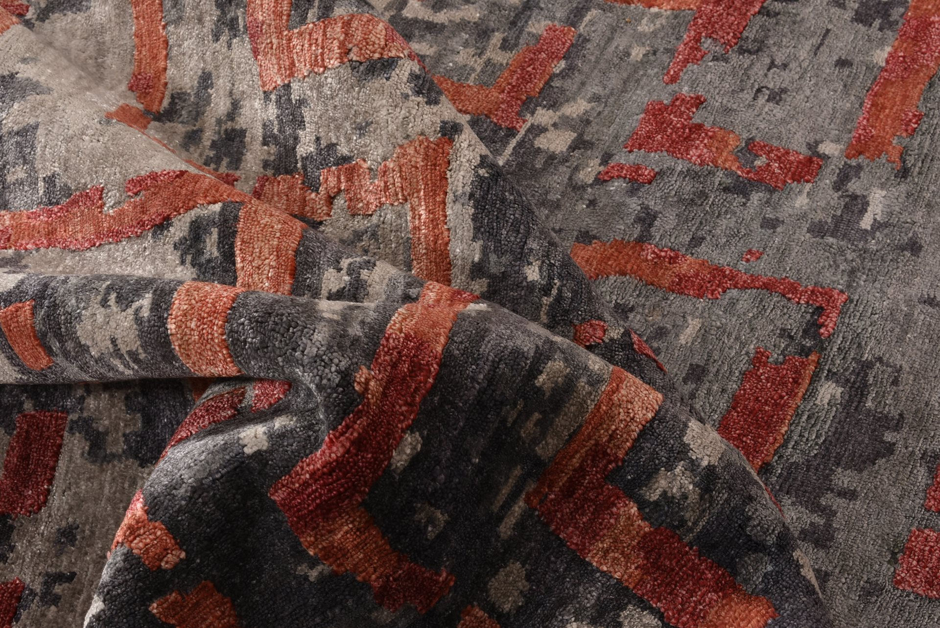 Handgeknoopt bamboe zijde abstract Indiaas tapijt