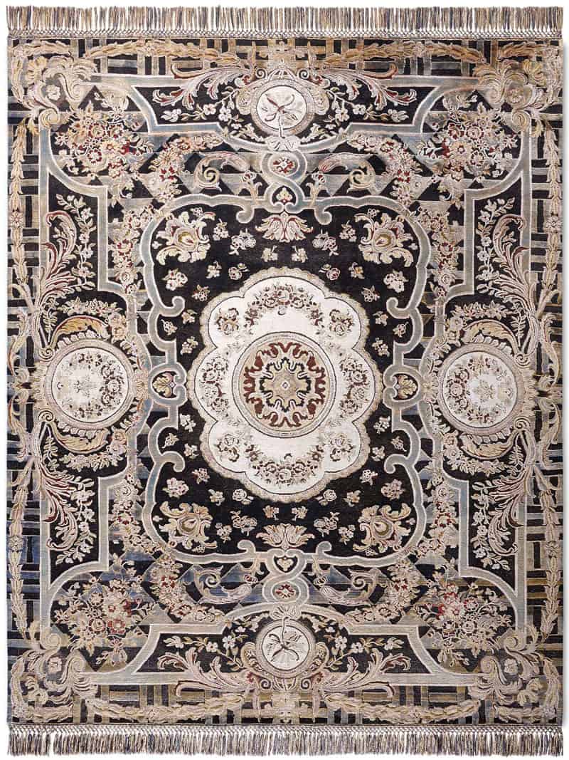 Aubusson Black handgeweven tapijt | Maat: 183 × 274 cm