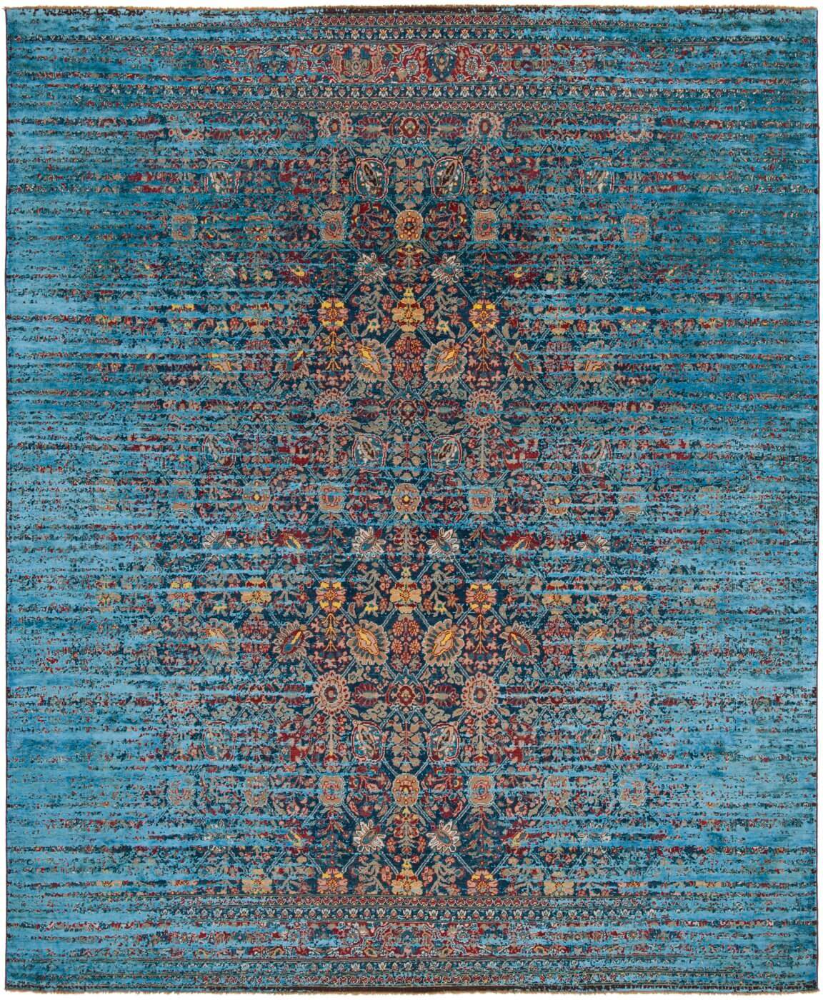 Tabriz canal stomped marineblauw blauw zijde tapijt | Maat: 200 × 300 cm