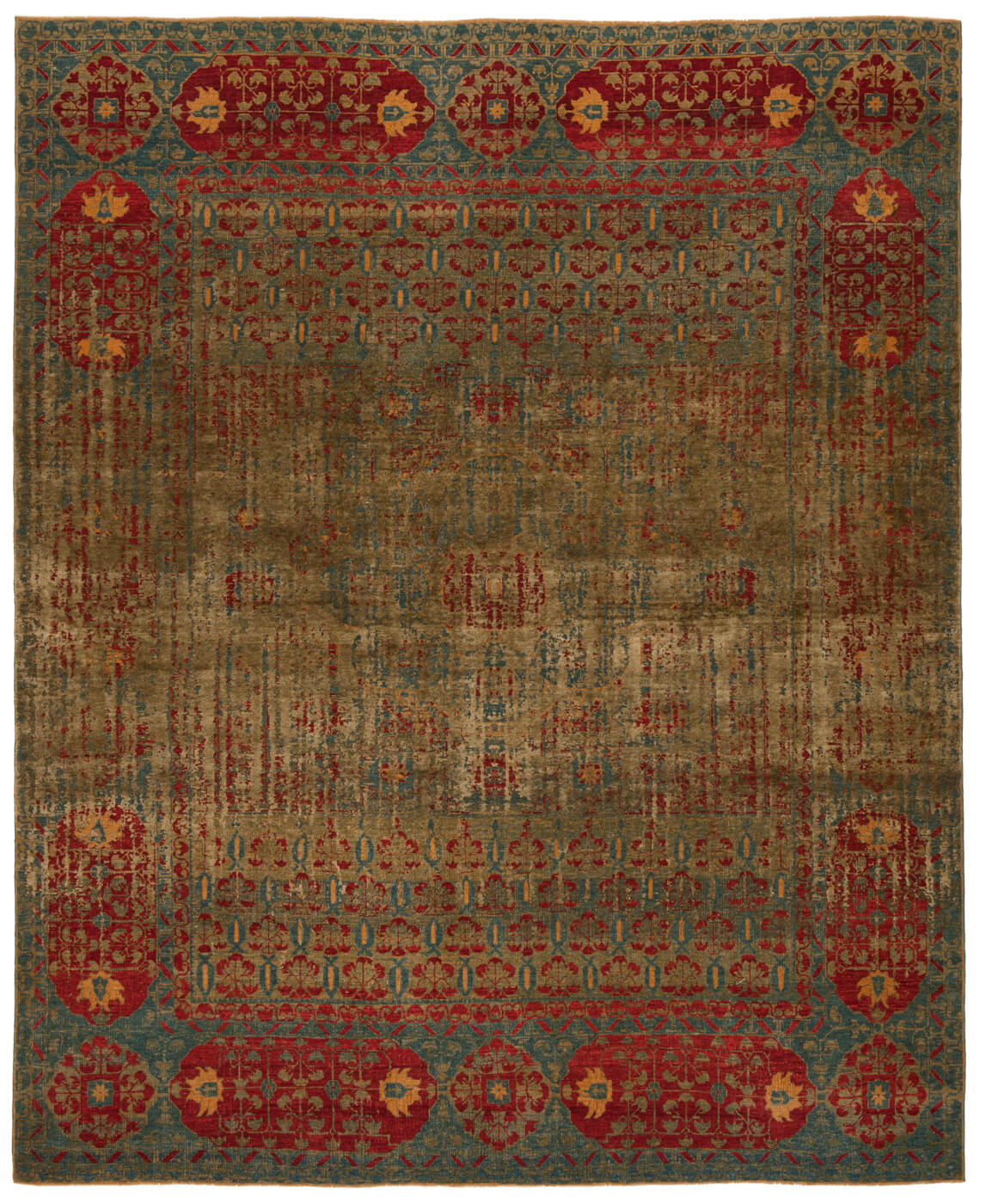 Mamluk kensington double vendetta blauw mehndi zijde vloerkleed