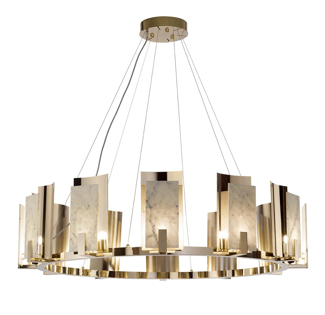 Carrara Marmer Ronde Kroonluchter in Gouden Afwerking