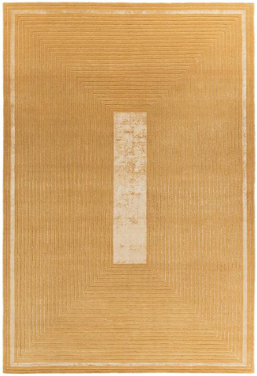 Handgeknoopt geel kader wol & viscose tapijt