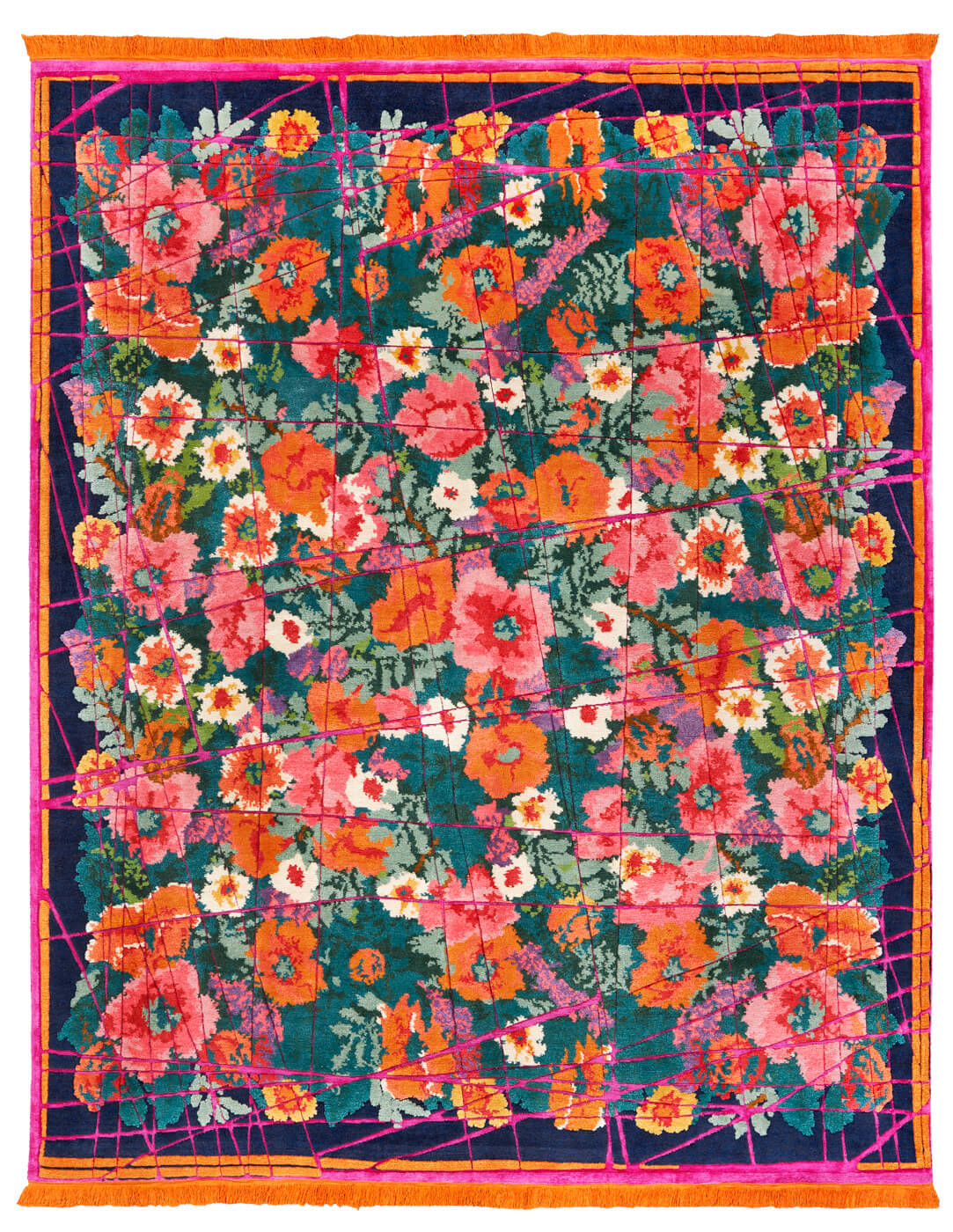 Scarlenka allover wrapped donkerblauw roze tapijt | Maat: 200 × 300 cm