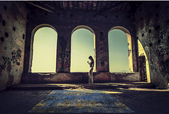 Luxe abstract Blue Gold tapijt | Maat: 170 × 240 cm