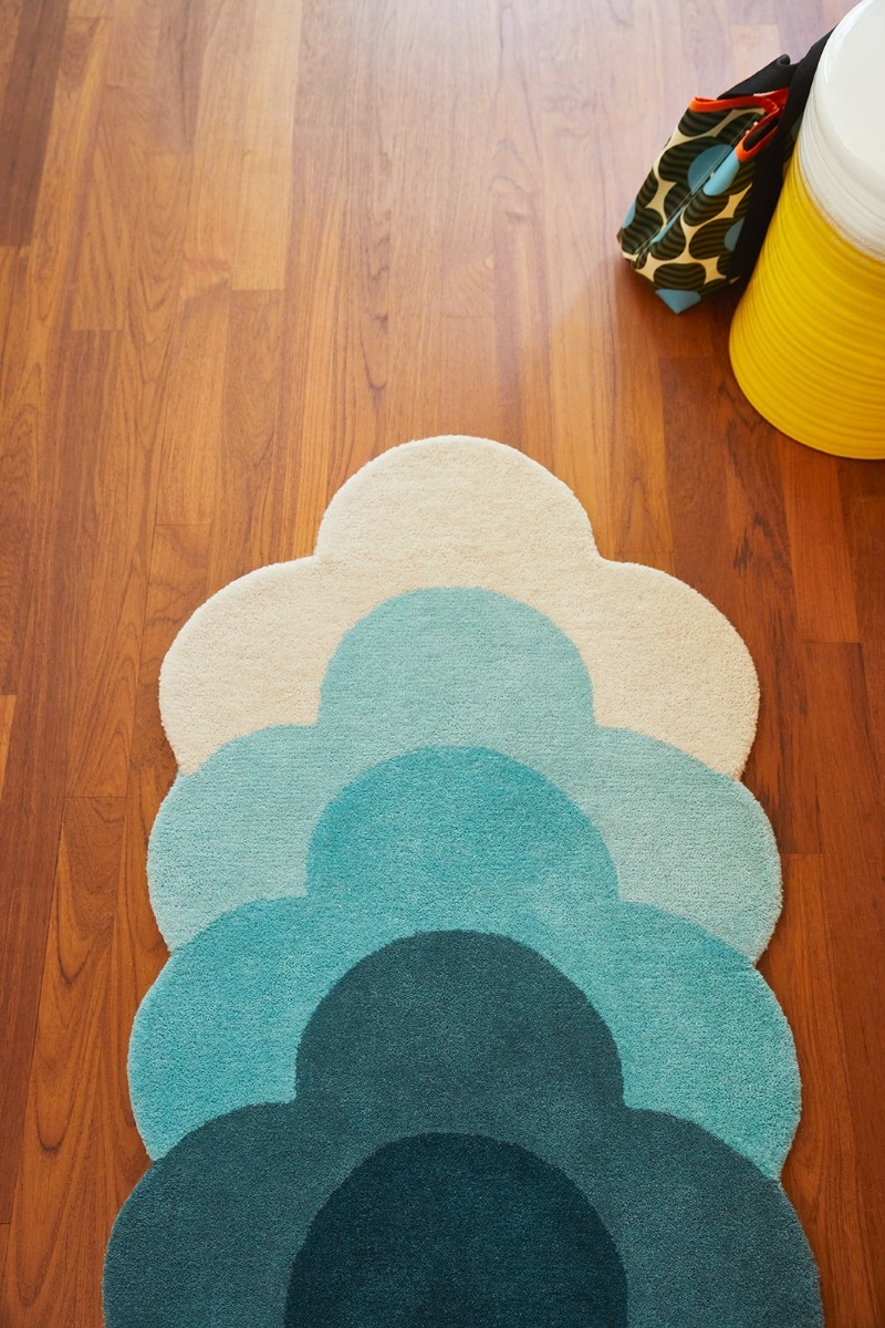 Optical flower teal tapijt | Maat: 87 × 300 cm