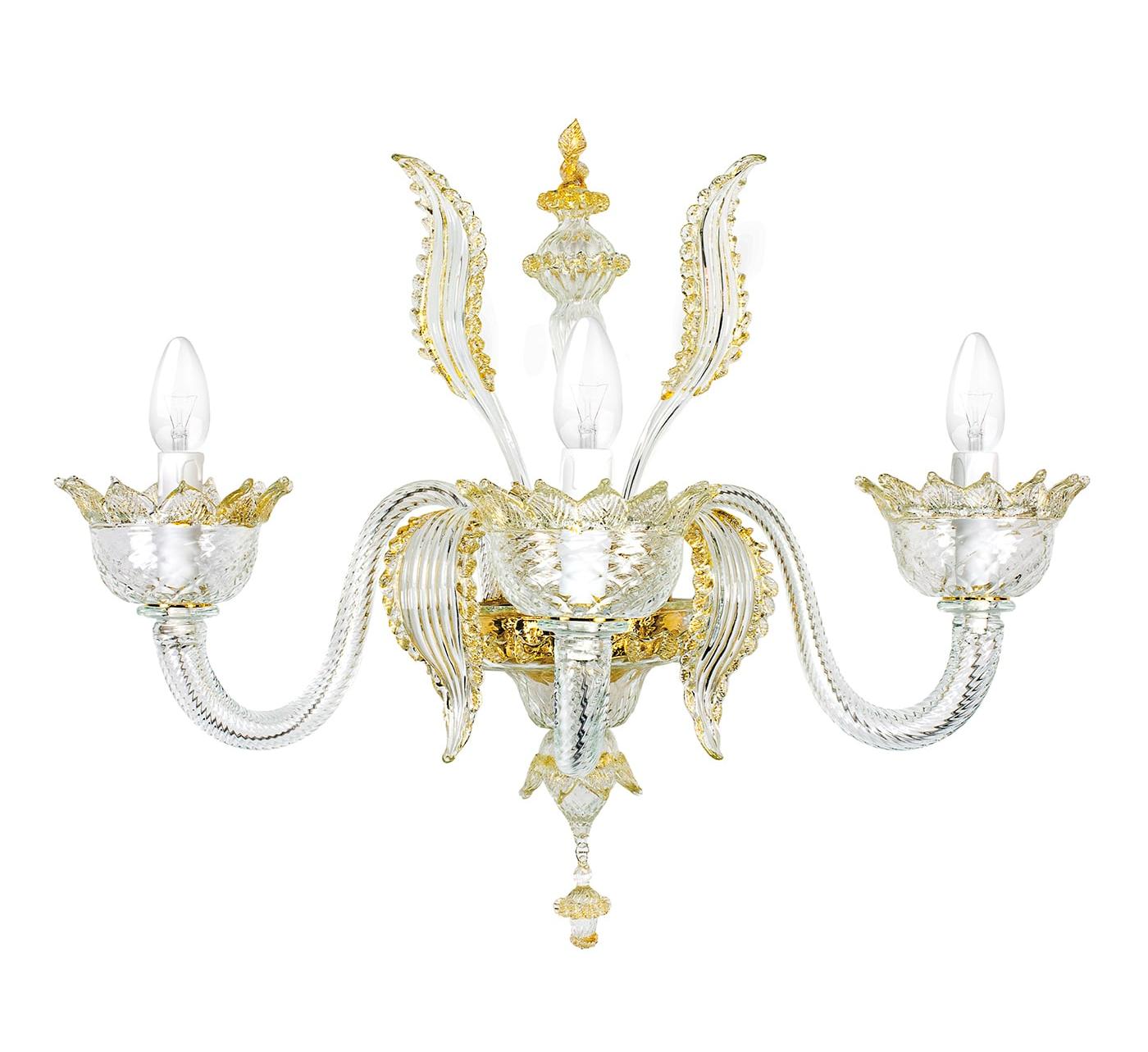 Murano Glas 3-Lichts Wandlamp met Gouden Details