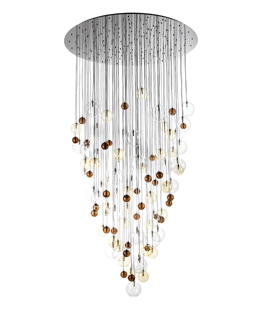 Moderne Cascading Kroonluchter met Meerkleurige Glazen Bollen