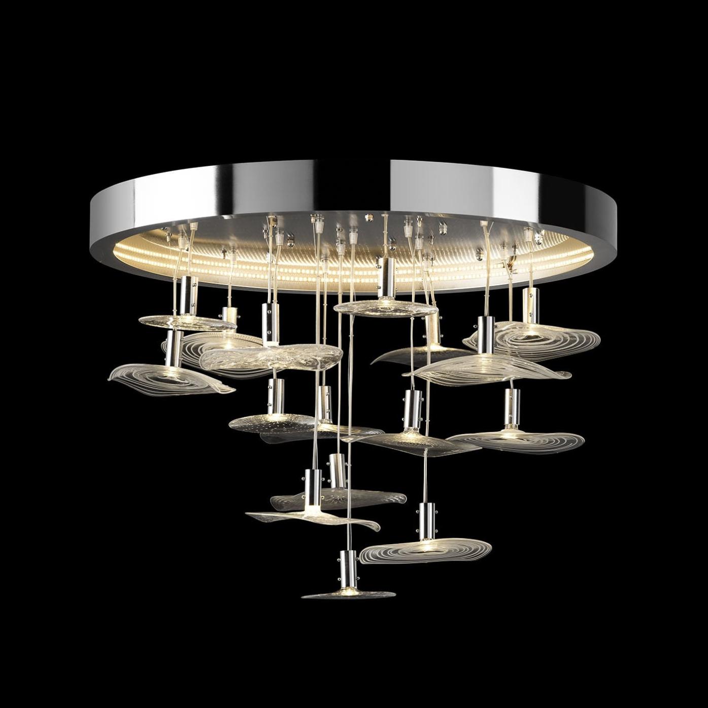 Ronde Chrome Kroonluchter met Murano Glas