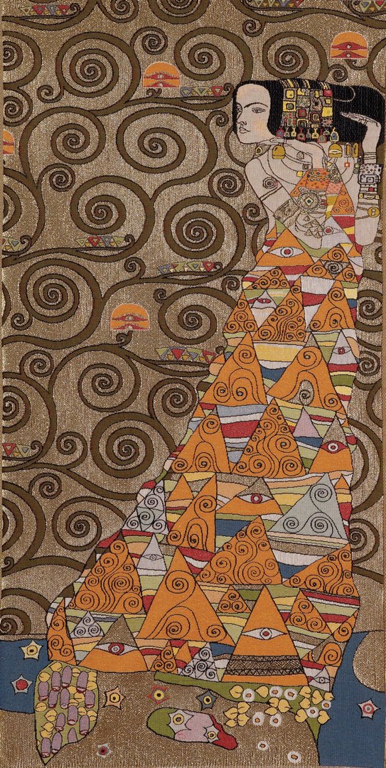 Lady van Klimt oranje rechter wandtapijt | Maat: 50 × 100 cm