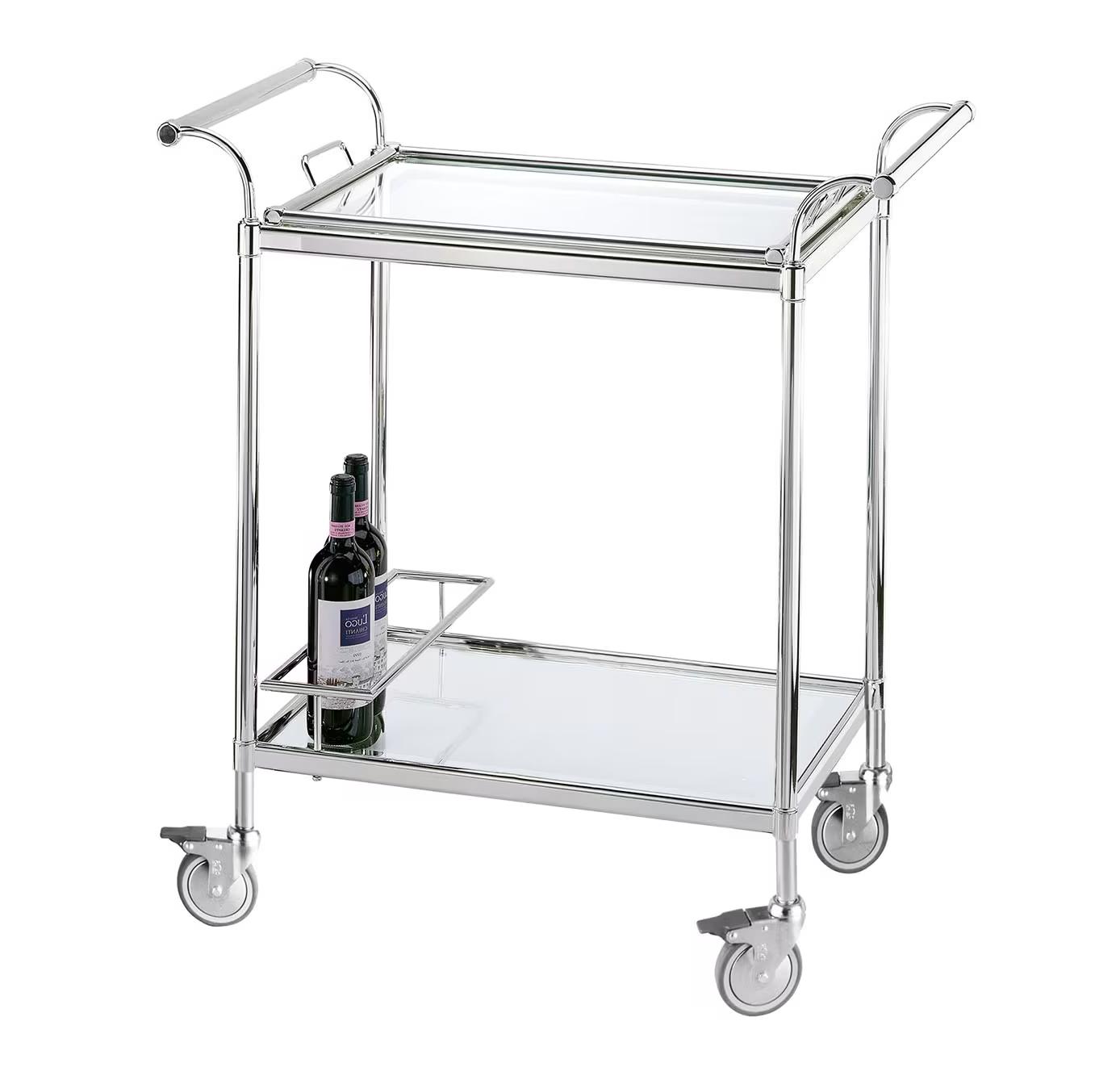 Rechthoekige verzilverde trolley met afneembaar dienblad