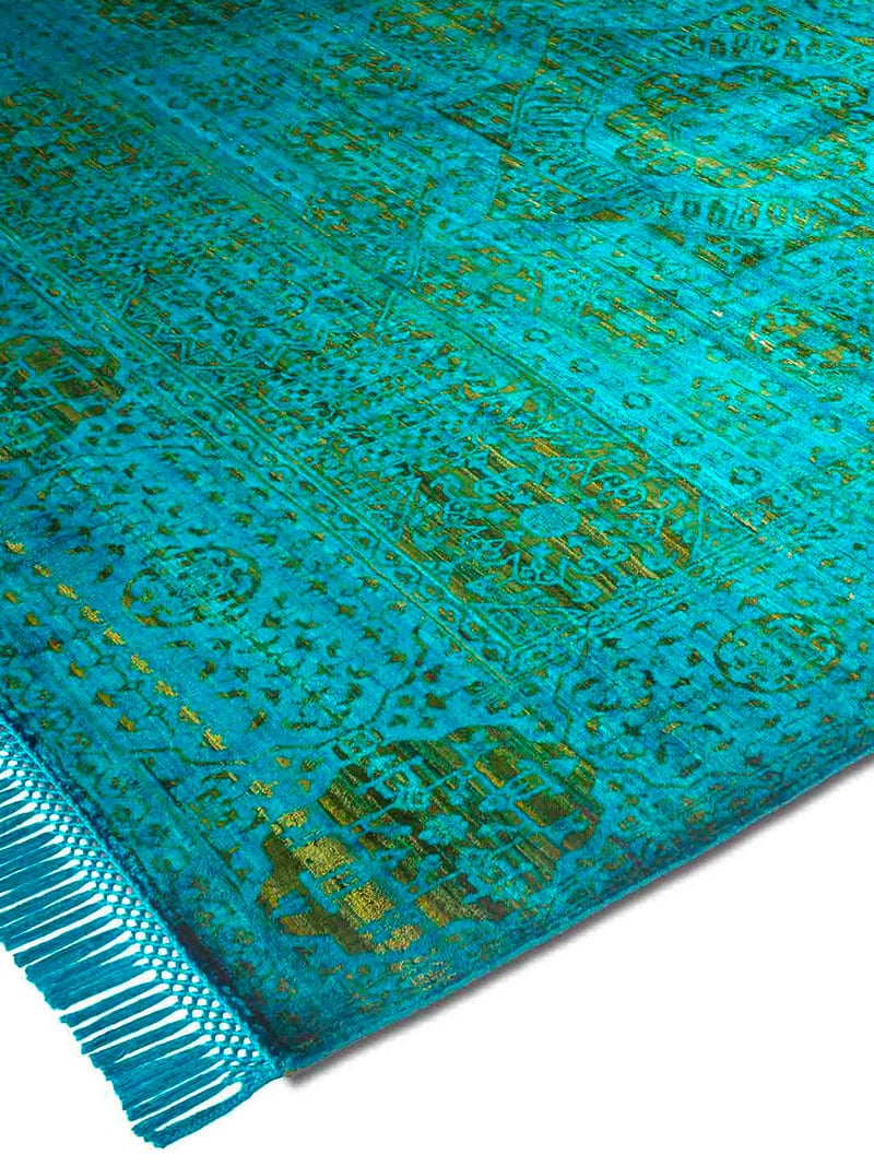 Electric blauw / groen luxe vloerkleed