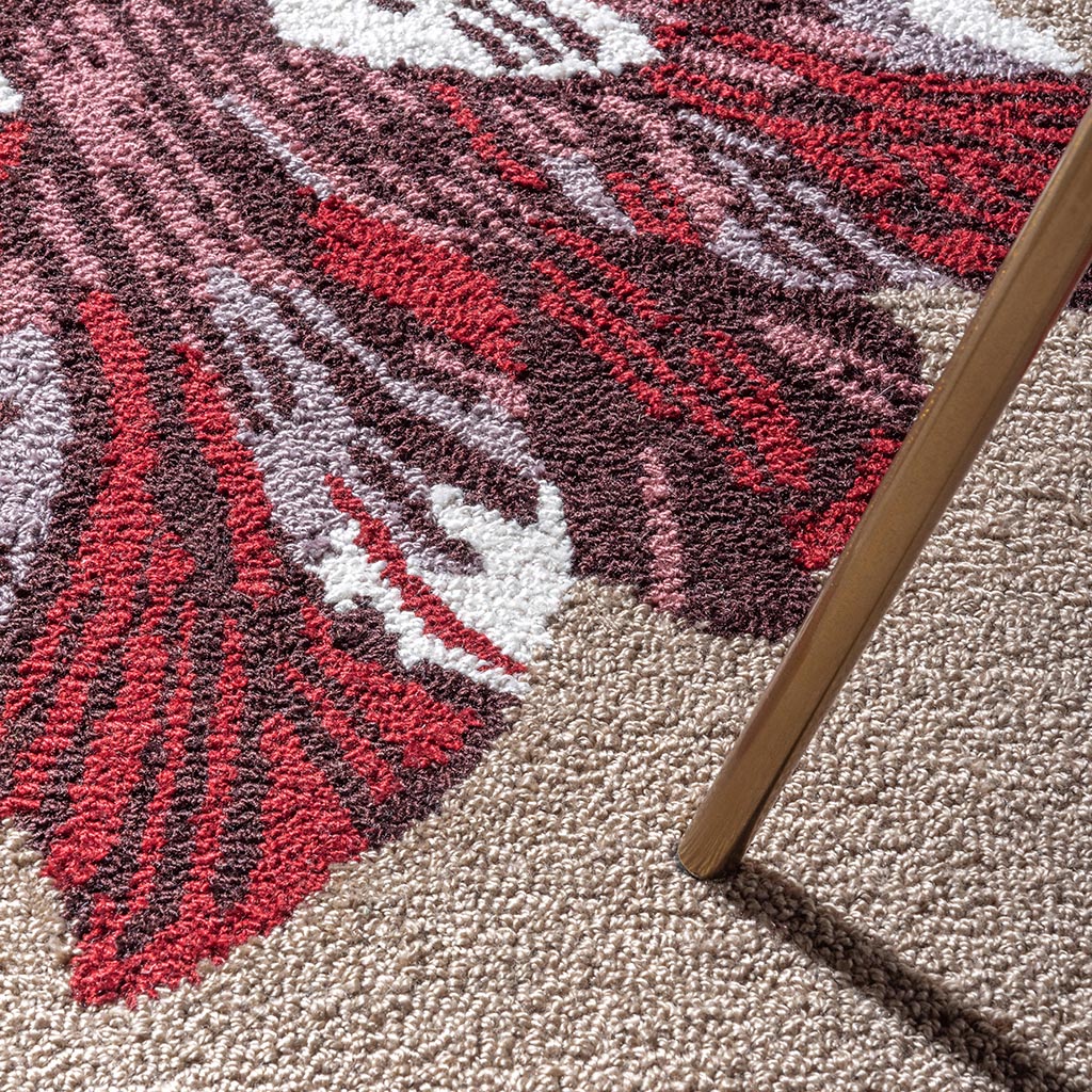 Botanical tulip beige/rood outdoor tapijt | Maat: 250 × 350 cm