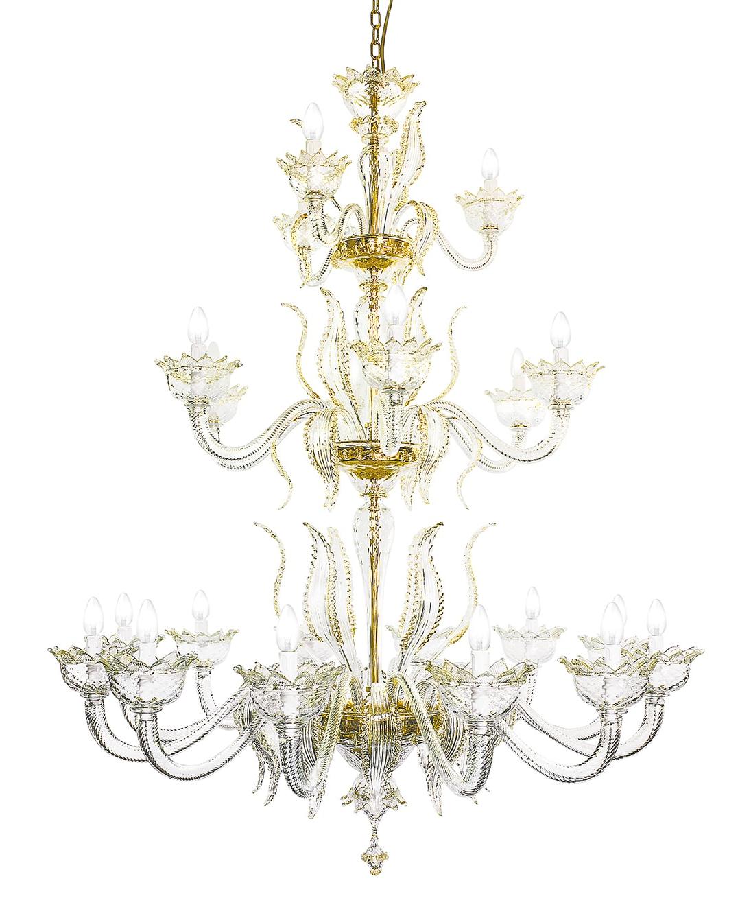 Gouden Murano Glas Multi-Tier Kroonluchter 21 Lichts
