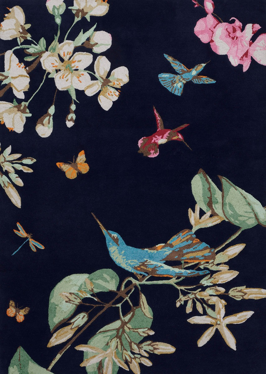 Hummingbird marineblauw tapijt | Maat: 200 × 280 cm