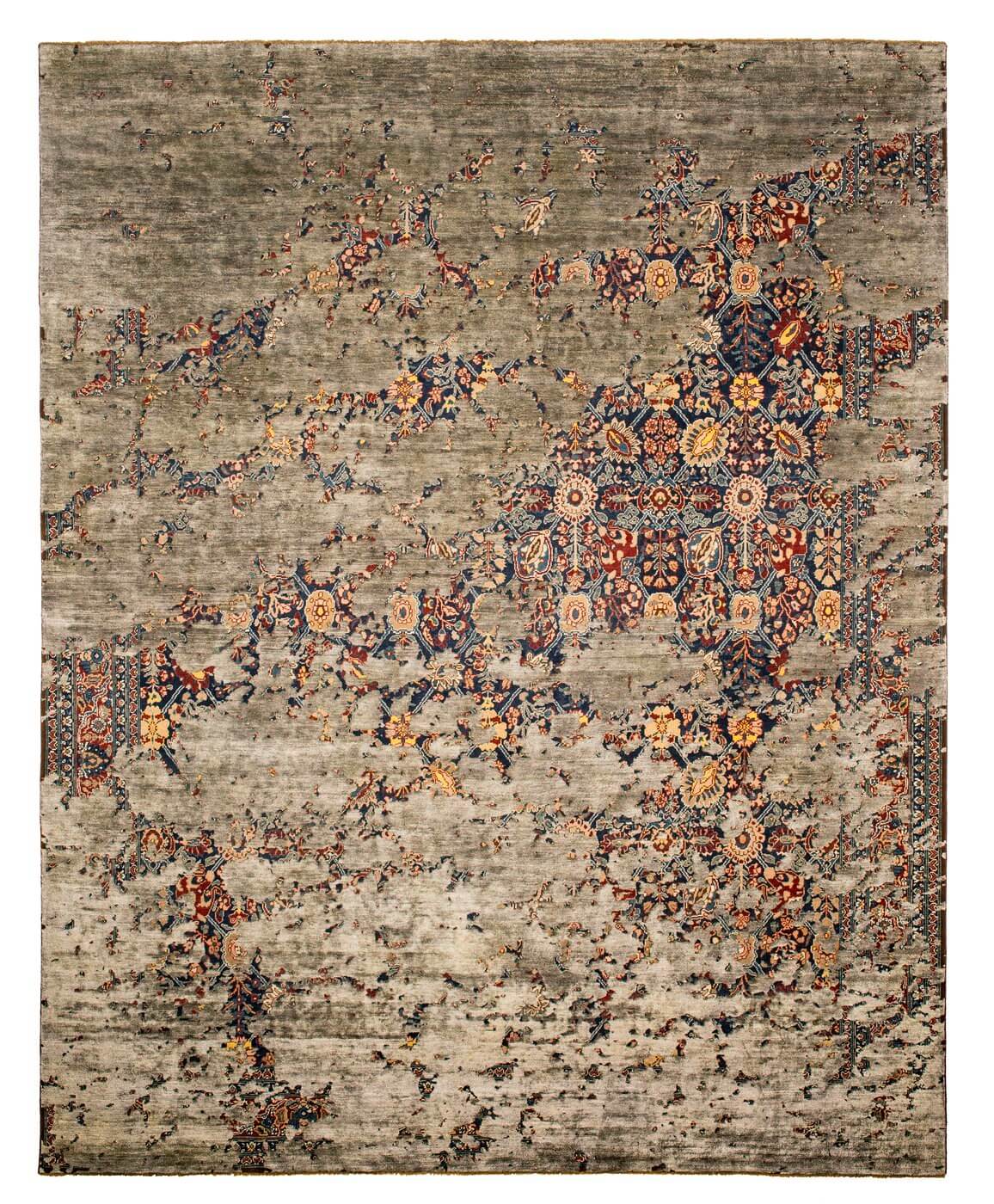 Tabriz canal aerial marineblauw donkergrijs zijde tapijt | Maat: 250 × 300 cm