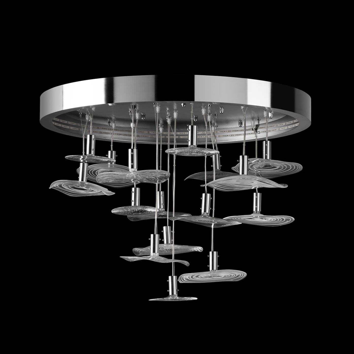 Ronde Chrome Kroonluchter met Murano Glas
