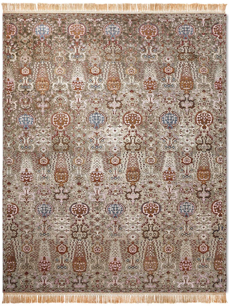 Isfahan grijs / groen handgemaakte luxe vloerkleed