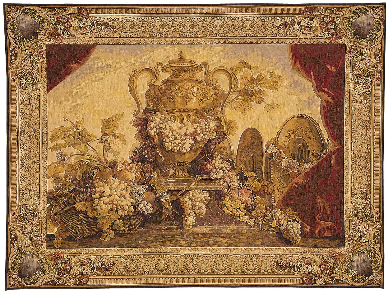 Vase and Grapes wandtapijt | Maat: 110 × 150 cm