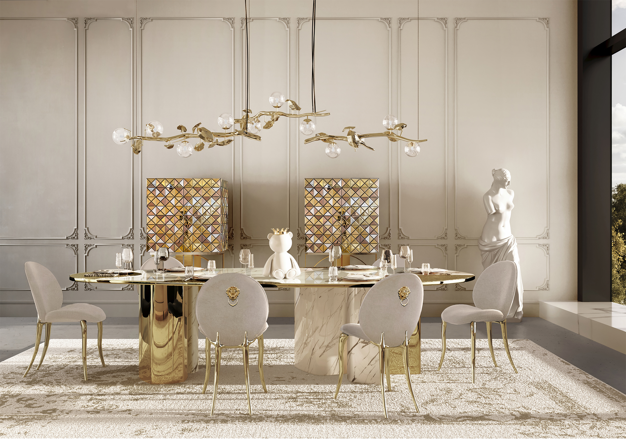 Athena Carrara marmer en patina eettafel