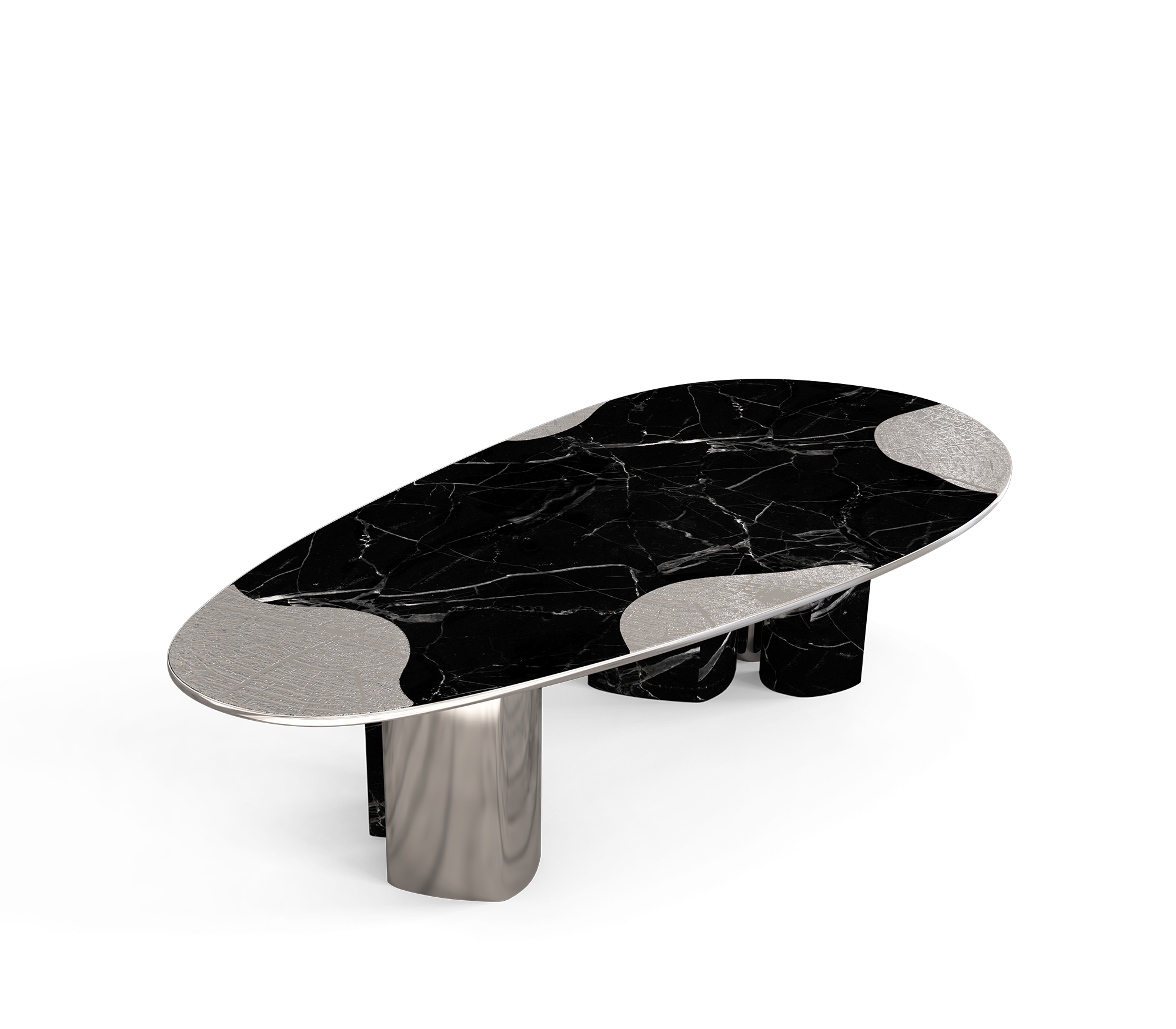 Athena Nero marmer en zilveren eettafel