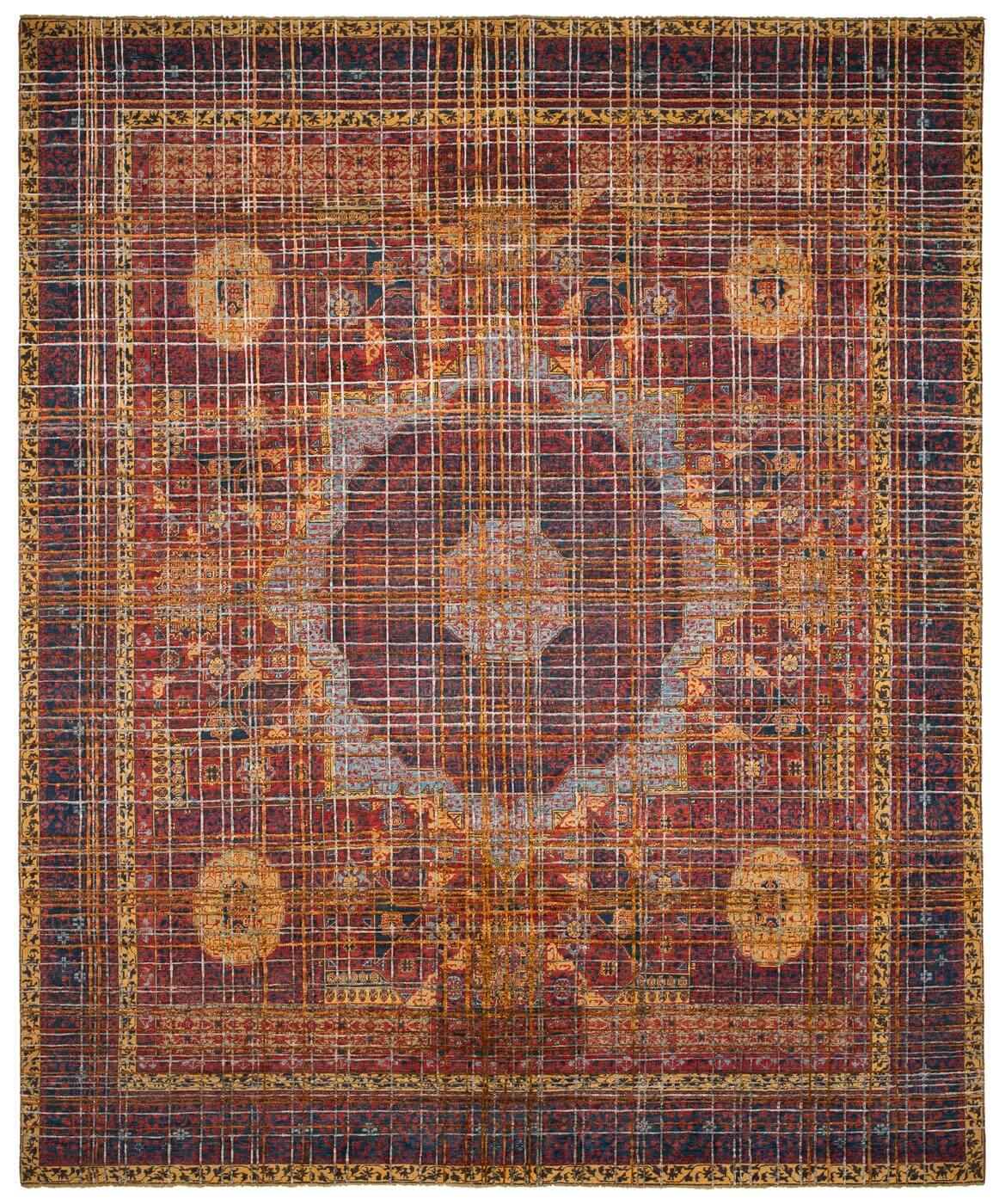 Mamluk columbus web rood grijs zijde vloerkleed