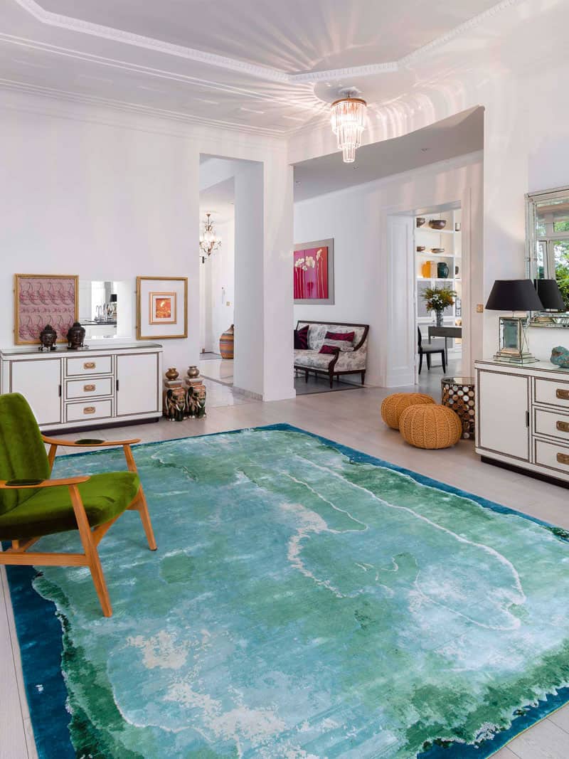 Mono turquoise luxe handgeknoopt tapijt