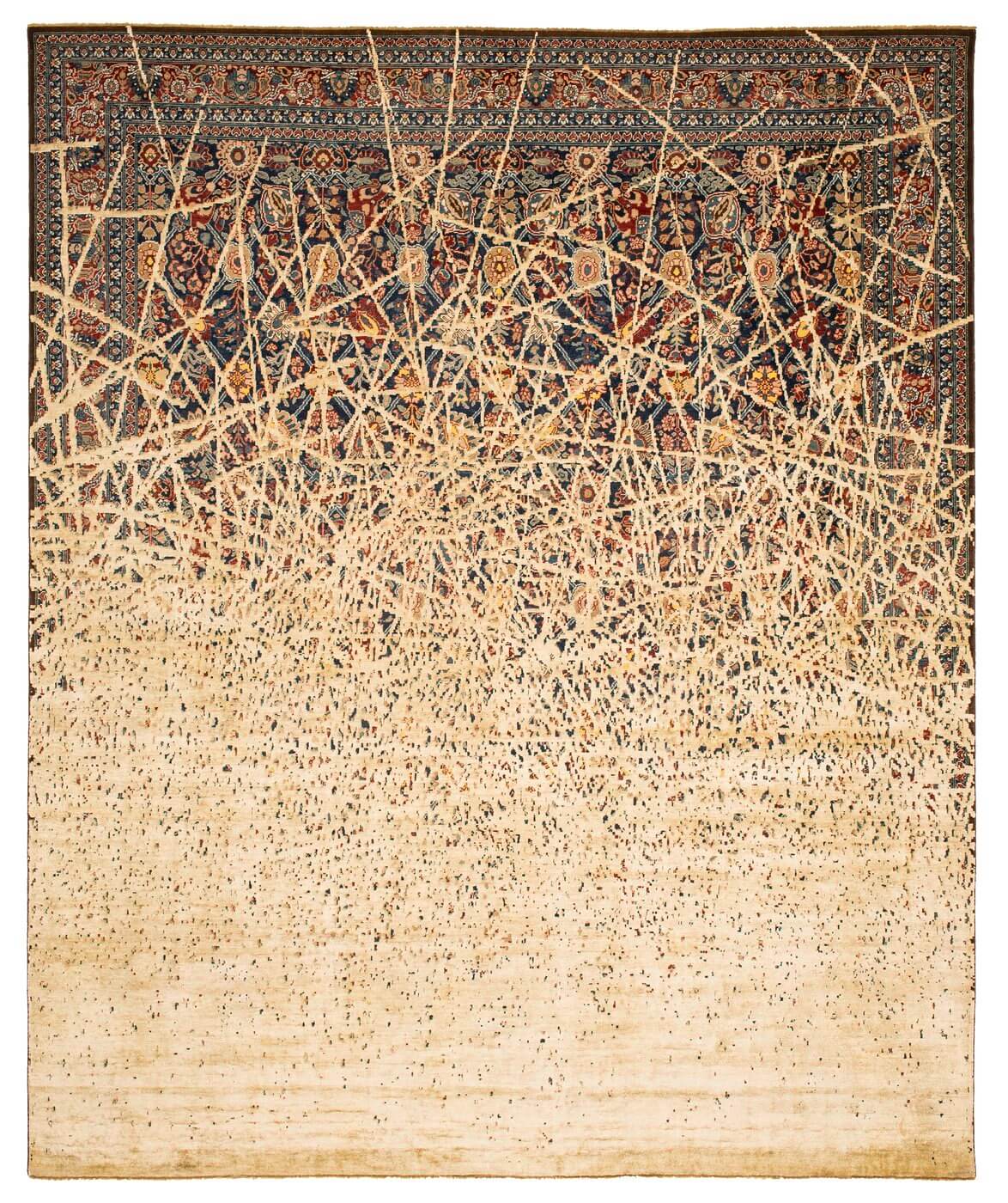 Tabriz canal schemering marineblauw vuilwit zijde vloerkleed | Maat: 200 × 300 cm