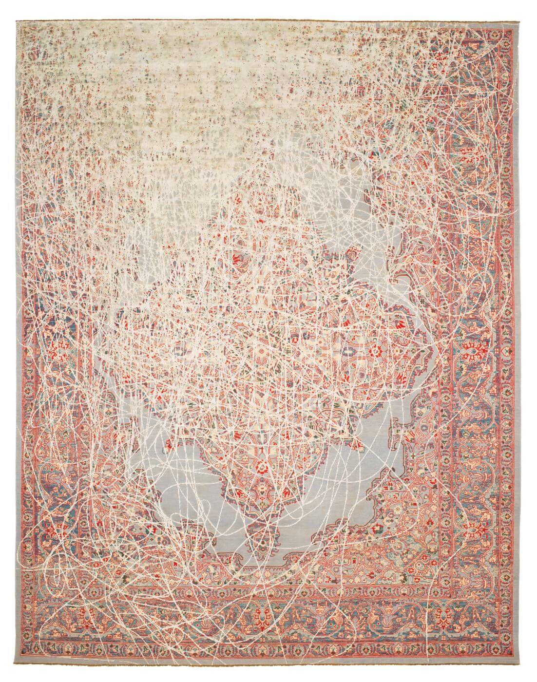 Tabriz fashion tohuwabohu zilvergrijs zilvergrijs zijde tapijt | Maat: 200 × 300 cm