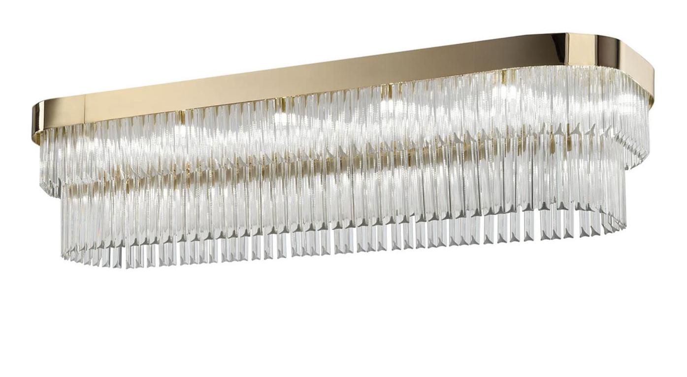 Luxe Zachtgouden Kroonluchter met Transparant Triedro Glas