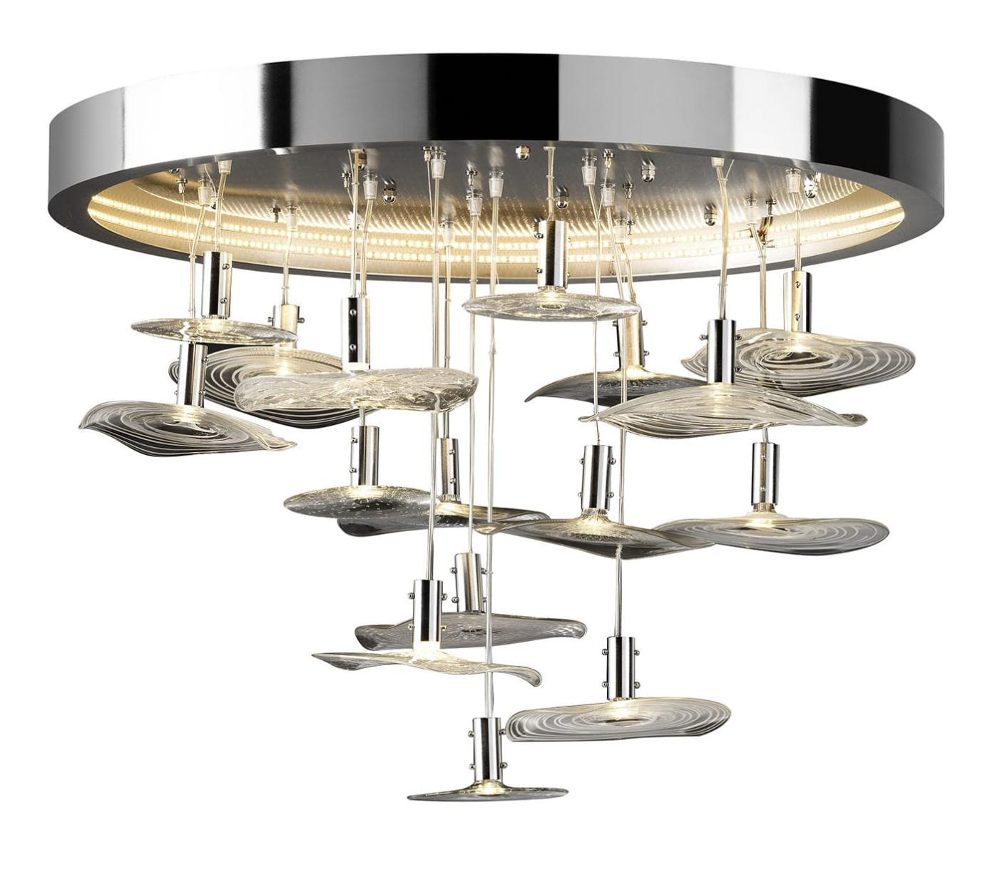 Ronde Chrome Kroonluchter met Murano Glas