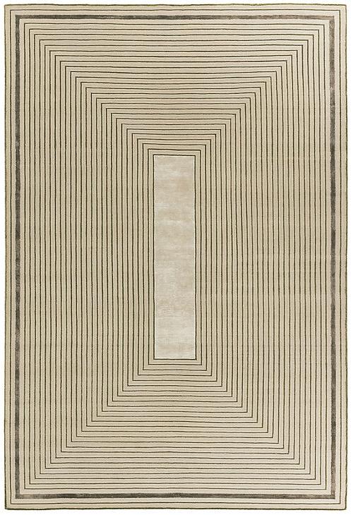 Handgeknoopt beige kader wol & viscose vloerkleed