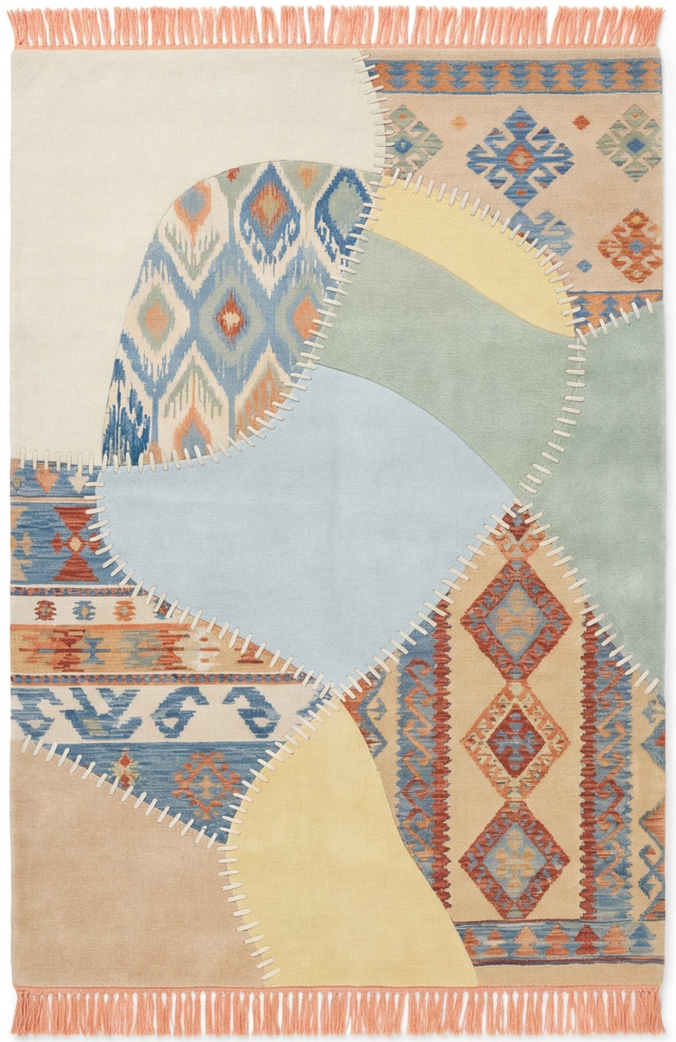 Patchwork Grid Blue handgemaakt vloerkleed