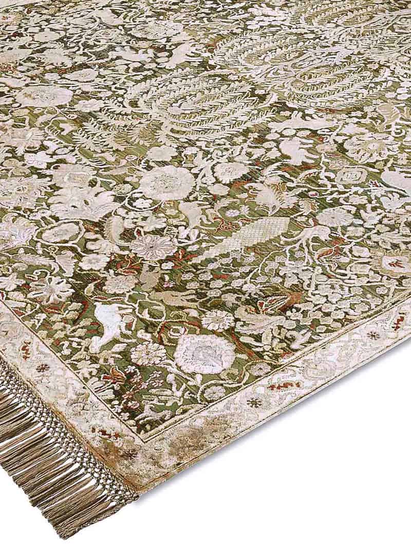 Goud / groen handgemaakte luxe vloerkleed