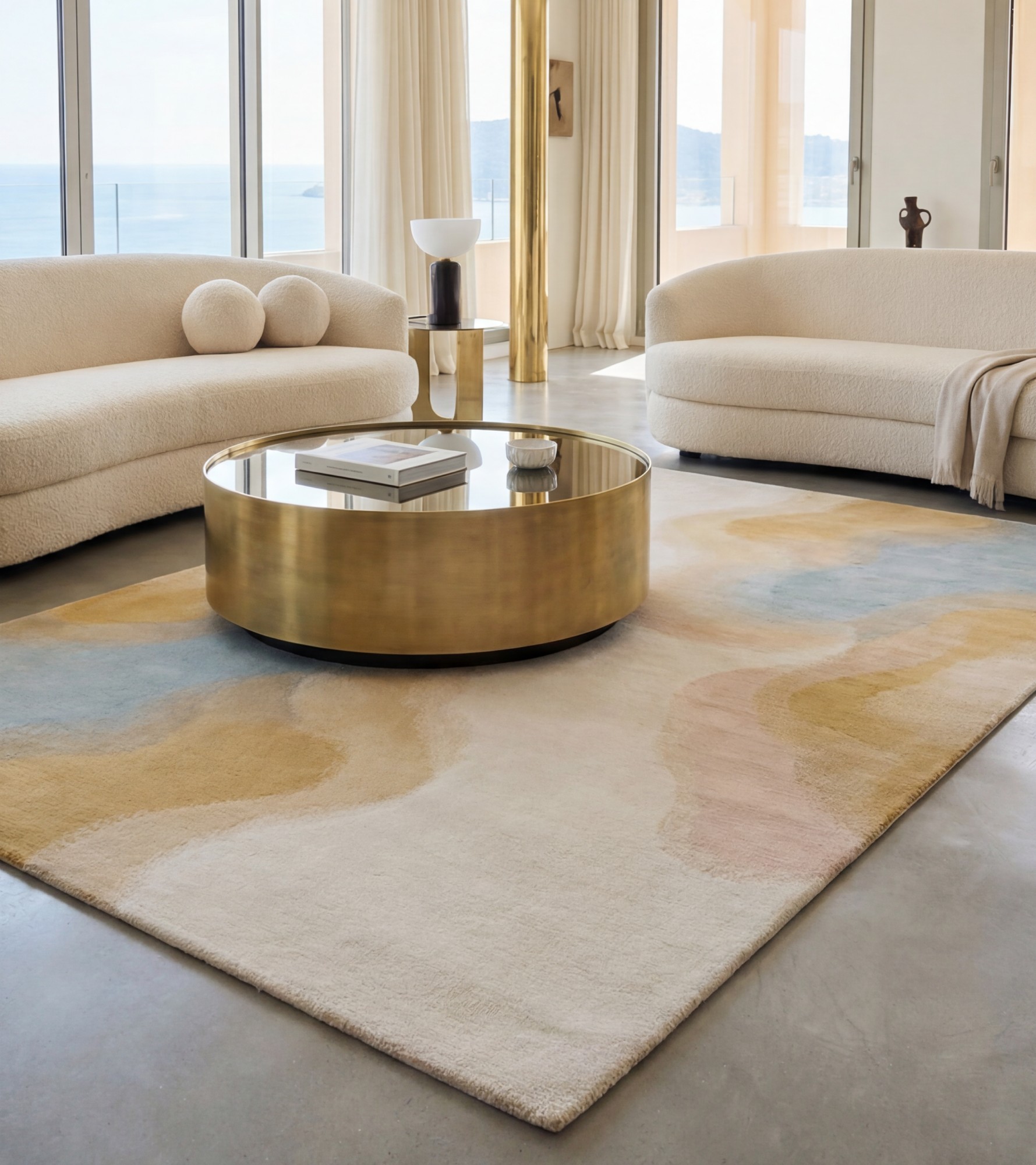 Fluid Lines Sand handgemaakt vloerkleed