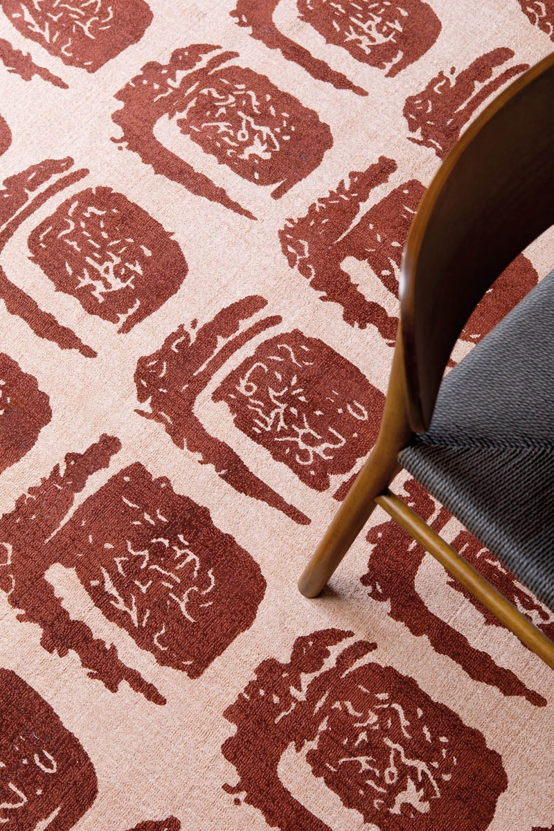 Woodblock rood tapijt | Maat: 200 × 280 cm