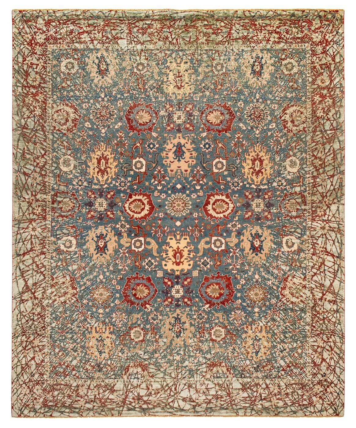 Bidjar paddington dawn zeeblauw grijs zijde tapijt | Maat: 300 × 400 cm