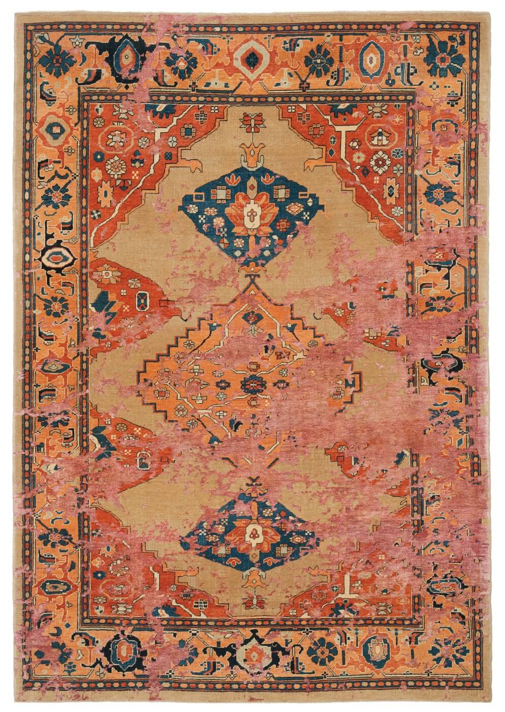 Serapi kingsbury sky geel roze zijde tapijt | Maat: 250 × 300 cm