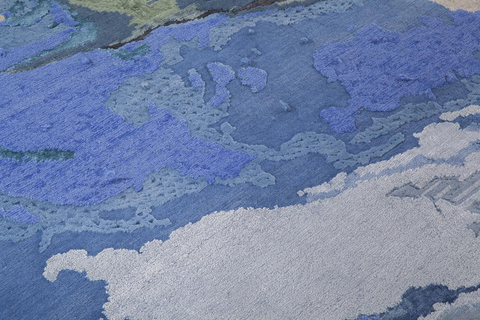 Blauw exclusief handgeknoopt vloerkleed